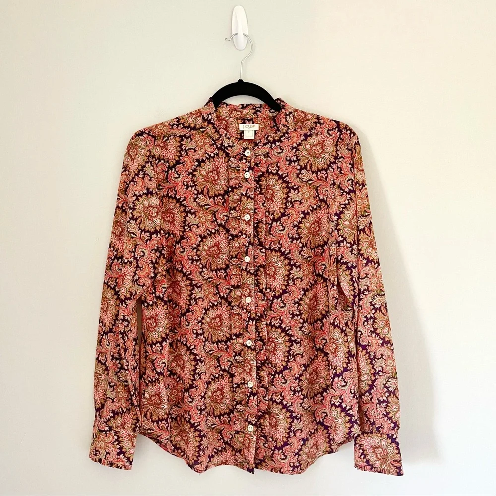 J. Crew Paisley Ruffle Button Down Blouse